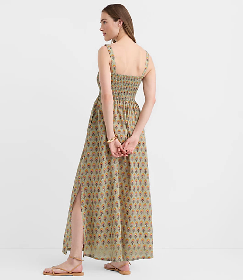 LOFT Beach Garden Smocked Maxi Pocket Dress
