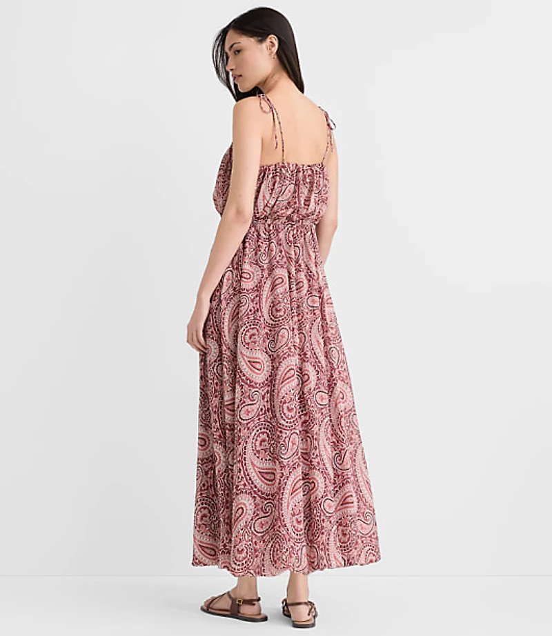 Petite Paisley Tie Strap Bubble Maxi Pocket Dress