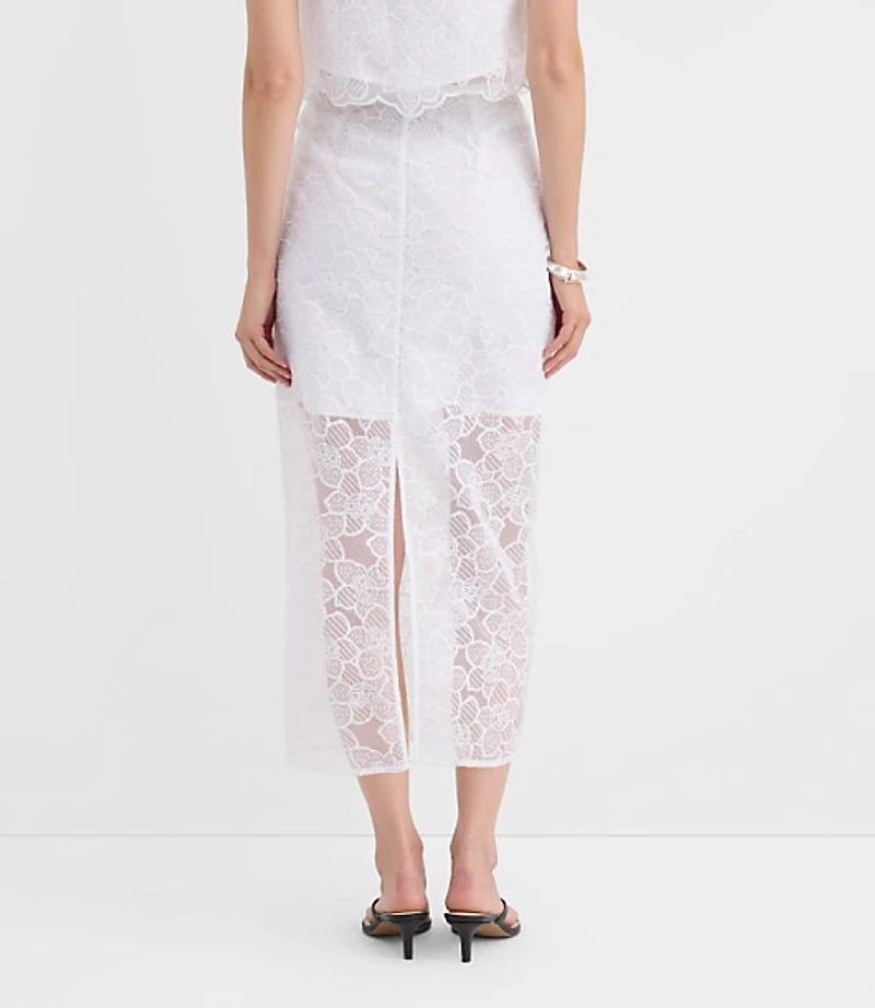 Lace Overlay Midi Skirt