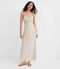 LOFT Beach Beaded Ruched Linen Cotton Maxi Dress