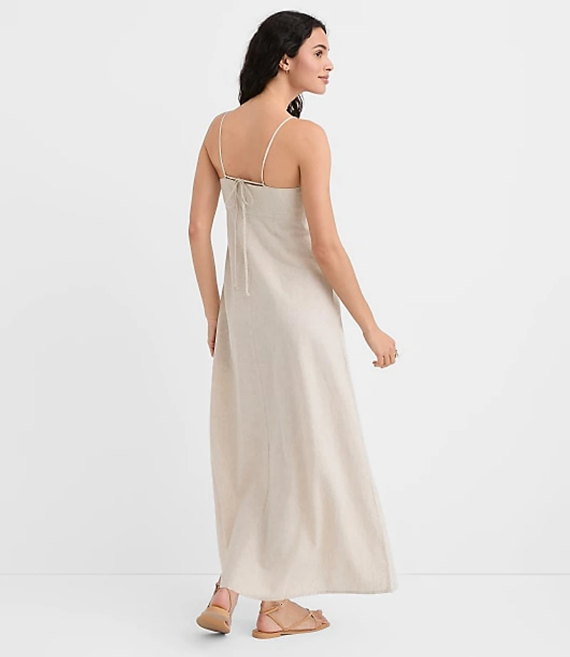 LOFT Beach Beaded Ruched Linen Cotton Maxi Dress