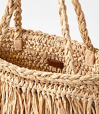 Fringe Raffia Tote Bag