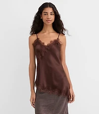 Lace Trim Satin Asymmetrical Cami