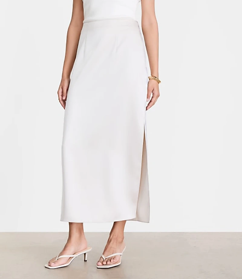 Petite LOFT Versa Satin Column Midi Skirt