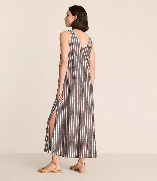 lou & grey striped mixed media maxi pocket dress Linen Cotton Tie Keyhole Don't Pardon My French