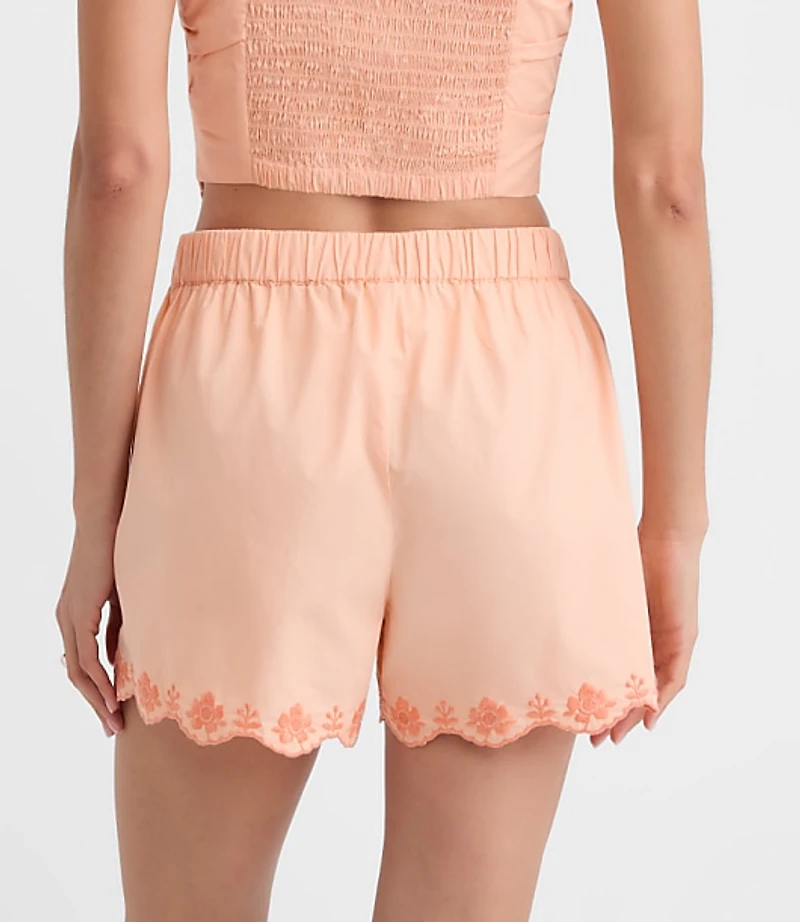 LOFT Beach Floral Embroidered Poplin Shorts