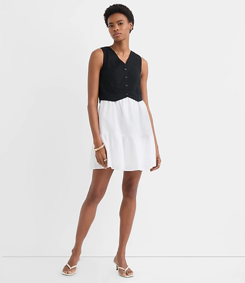 Petite Linen Cotton Vest Ruffle Mini Dress