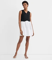 Petite Linen Cotton Vest Ruffle Mini Dress