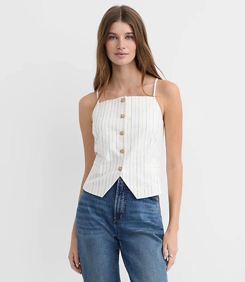 Petite Pinstripe Cotton Linen Strappy Vest Top