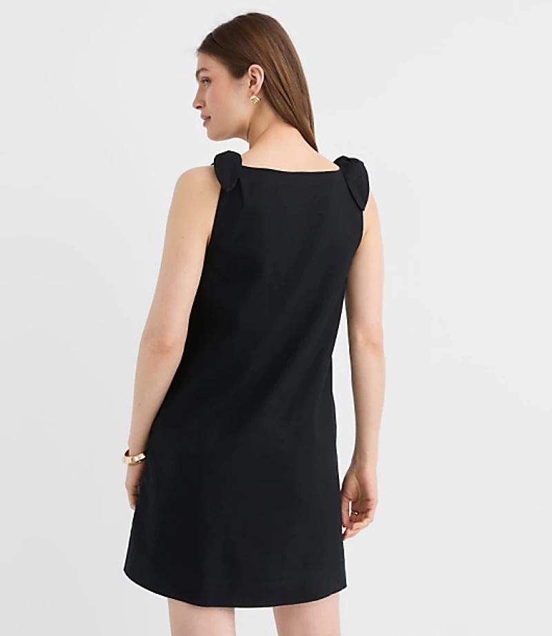 Linen Cotton Tie Boatneck Mini Dress