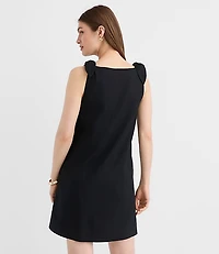 Linen Cotton Tie Boatneck Mini Dress