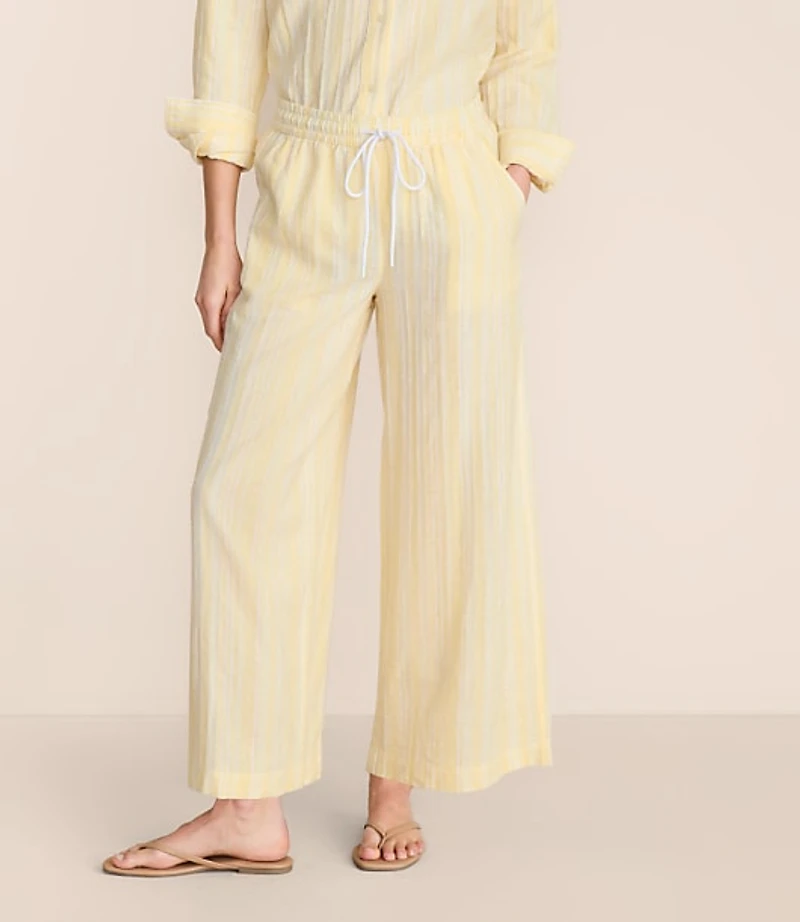 Petite Lou & Grey Striped Linen Cotton Wide Leg Crop Pants