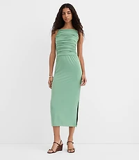 Petite Ruched Apron Neck Midi Dress