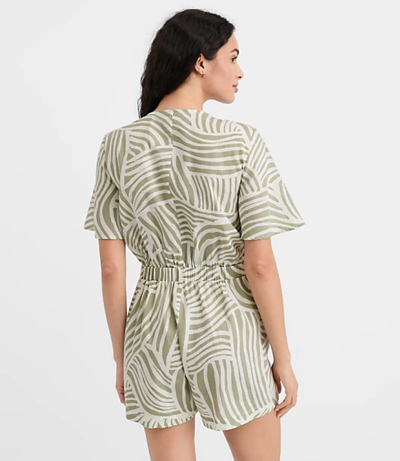 LOFT Beach Wave Tie Front Linen Cotton Romper