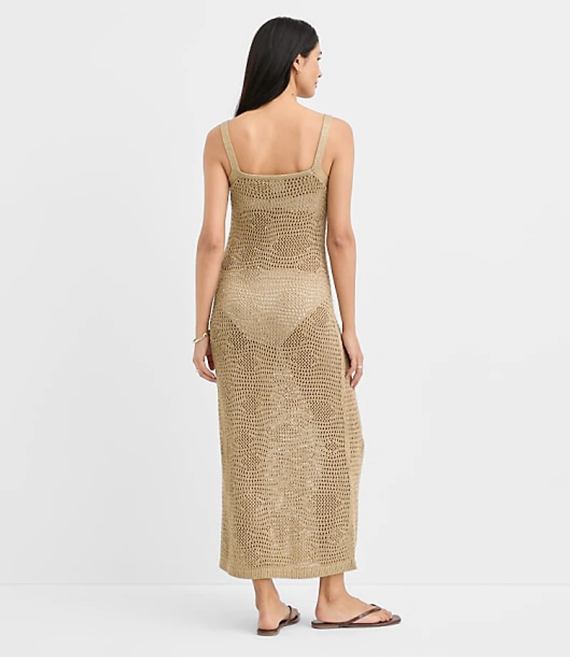 Petite LOFT Beach Shimmer Pointelle Sweater Maxi Swimsuit Coverup