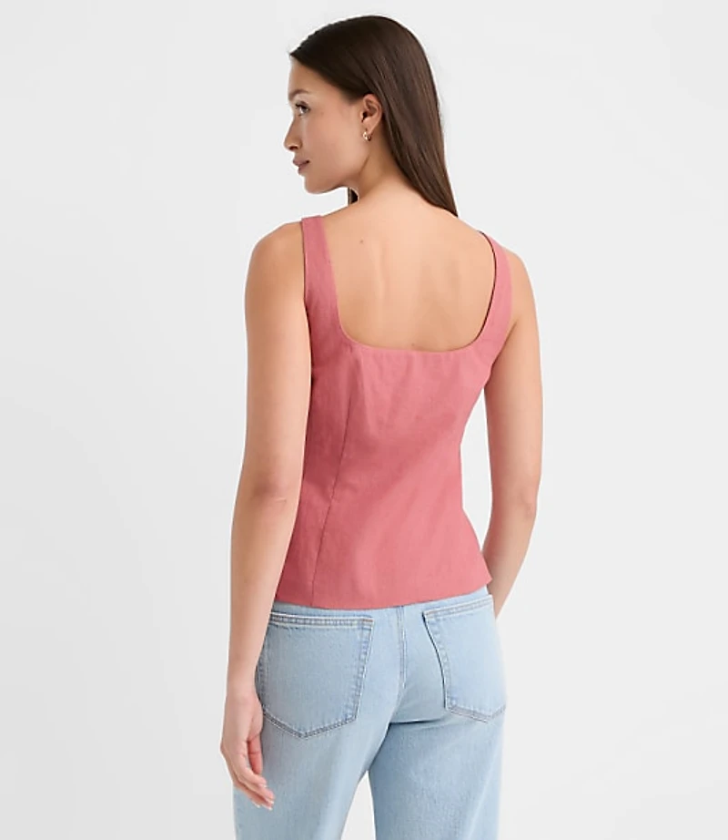 Seamed Linen Cotton Peplum Top