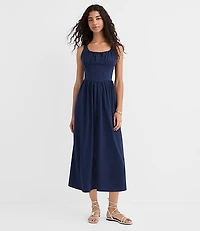 Seamed Waist Square Neck Midi Dress