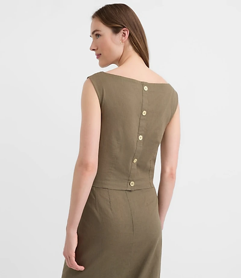 Linen Cotton Pleated Boatneck Top