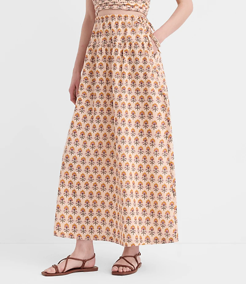 LOFT Beach Garden Linen Cotton Drawstring Maxi Pocket Skirt