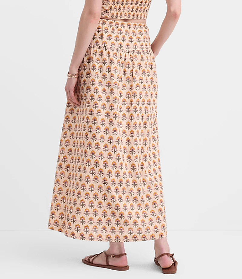 LOFT Beach Garden Linen Cotton Drawstring Maxi Pocket Skirt