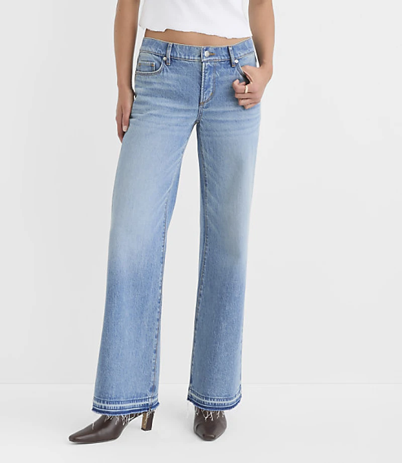 Rivete Let Down Hem Low Rise Wide Leg Jeans Aura Wash