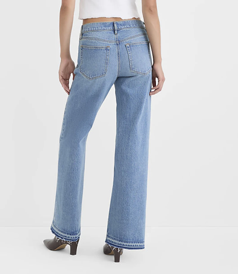 Rivete Let Down Hem Low Rise Wide Leg Jeans Aura Wash
