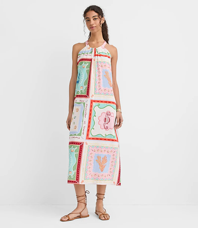 Riviera Linen Cotton Midi Pocket Halter Dress