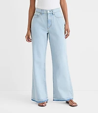 Rivete Tall Unpicked High Rise Wide Leg Jeans Wave Wash