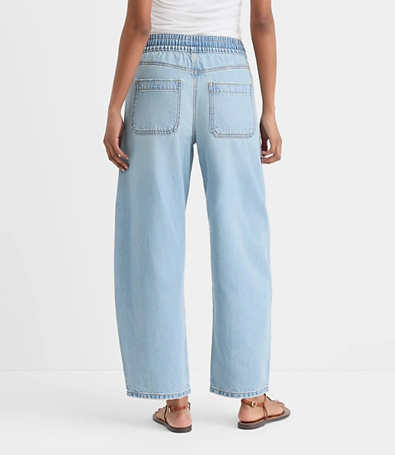 Rivete Tall Curvy Utility High Rise Pull On Jeans Light Wash Indigo