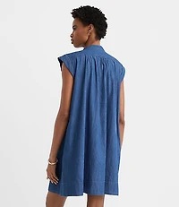 Petite Chambray Shirred Mini Pocket Dress