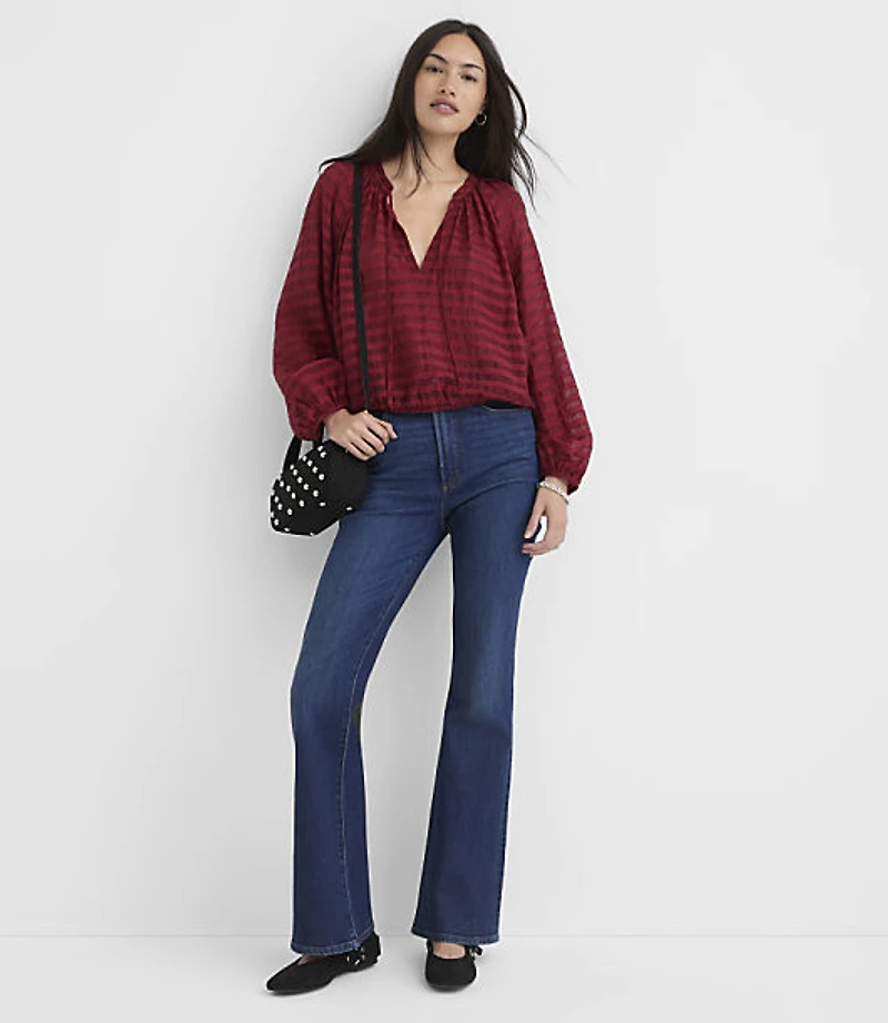 Striped Tie Neck Bubble Blouse