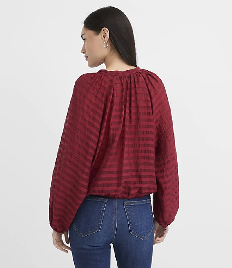Striped Tie Neck Bubble Blouse