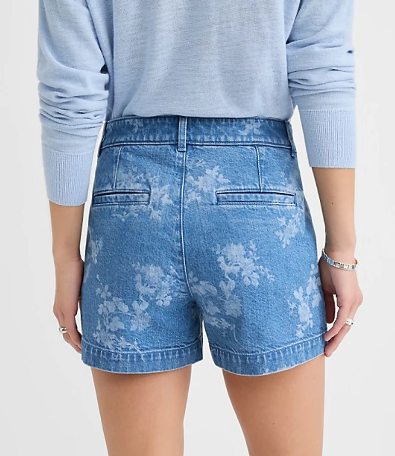 Petite Curvy Palmer Denim Shorts Floral Classic Mid Wash