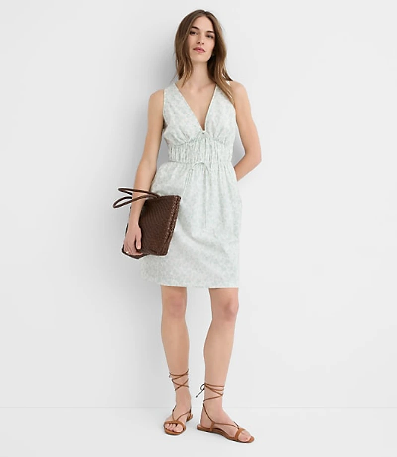 Petite Floral Bow Poplin Mini Pocket Dress
