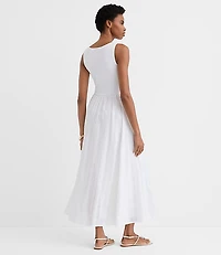 Petite Stripe Ruched Mixed Media Midi Pocket Dress