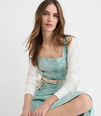Petite Floral Toile Linen Cotton Seamed Midi Pocket Dress