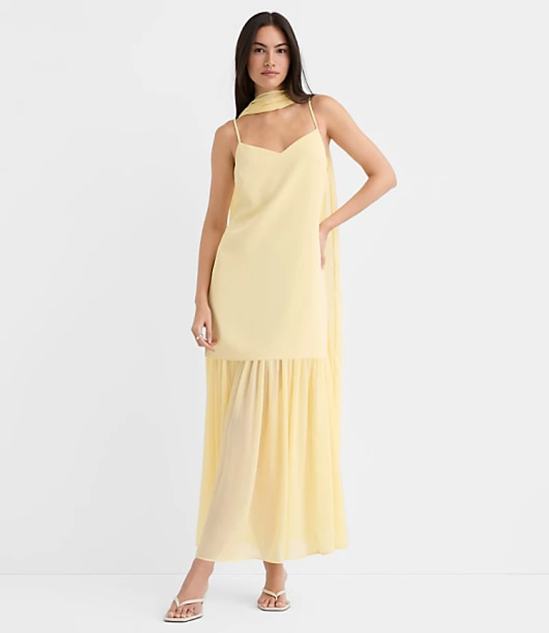 Petite Scarf Mixed Media Maxi Dress