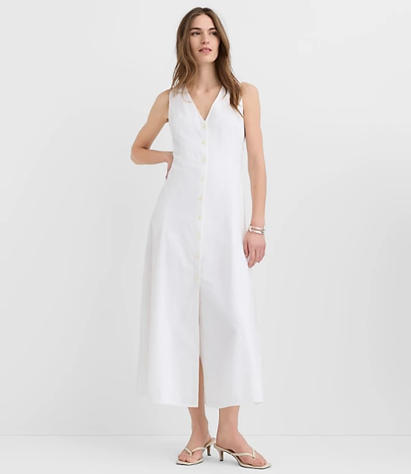 Petite Linen Cotton Vest Midi Dress