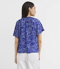 Leafed Ruffle Tie Neck Mixed Media Blouse