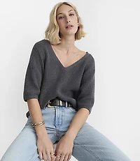 Saddle Sleeve Relaxed V-Neck Sweater Tee