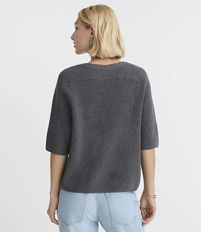 Saddle Sleeve Relaxed V-Neck Sweater Tee
