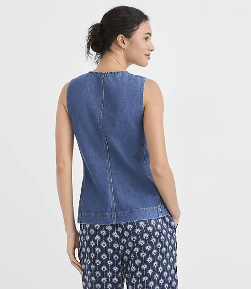 Seamed Denim Vest Classic Mid Wash