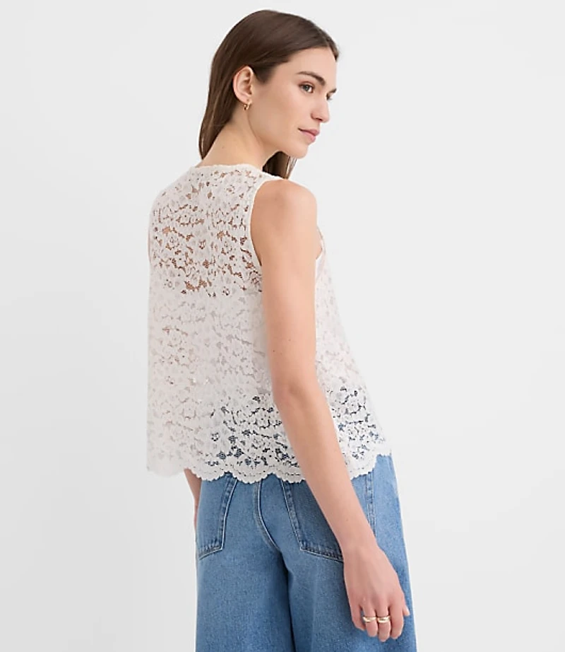 Scalloped Floral Lace Bow Vest