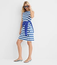 Petite Striped Side Button Mini Dress