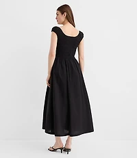 Petite Smocked Cap Sleeve Midi Pocket Dress