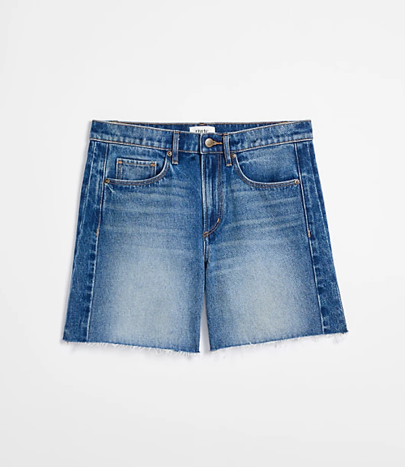 Rivete Petite Curvy Fresh Cut Seamed Boyfriend Shorts Dark Wash