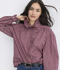 Plaid Ruffle Neck Blouse