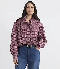 Plaid Ruffle Neck Blouse