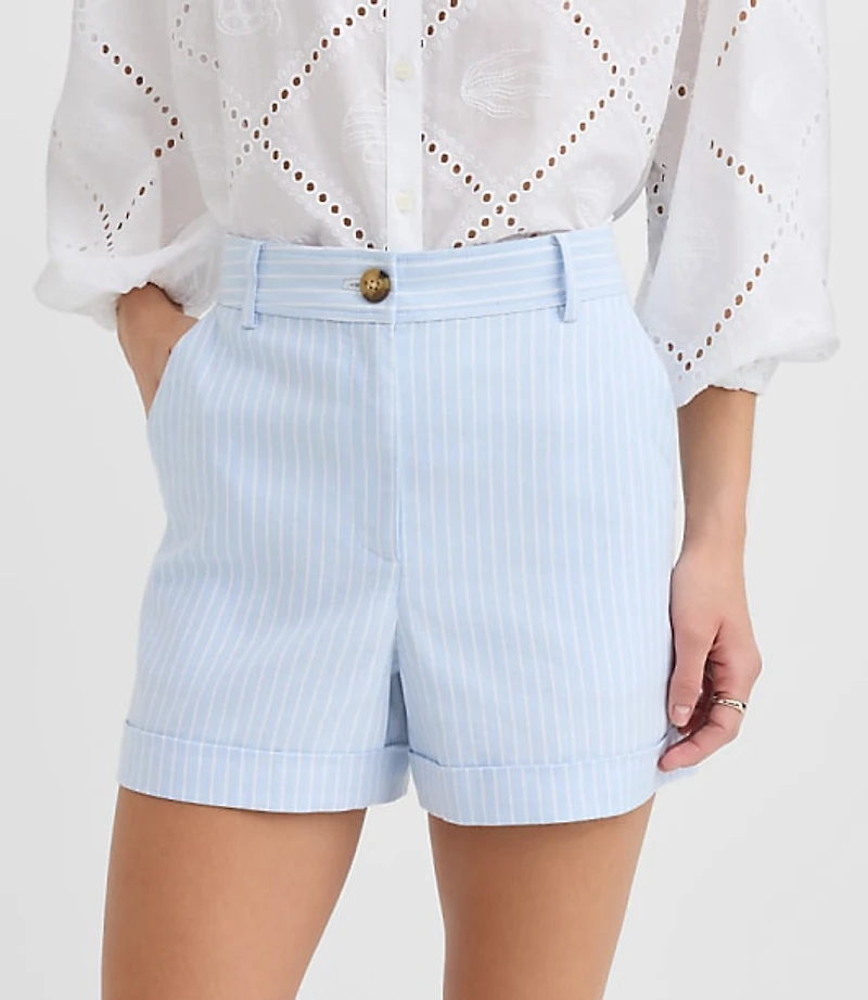 Petite Cuffed Shorts Striped Twill