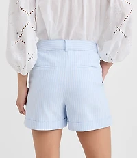 Petite Cuffed Shorts Striped Twill